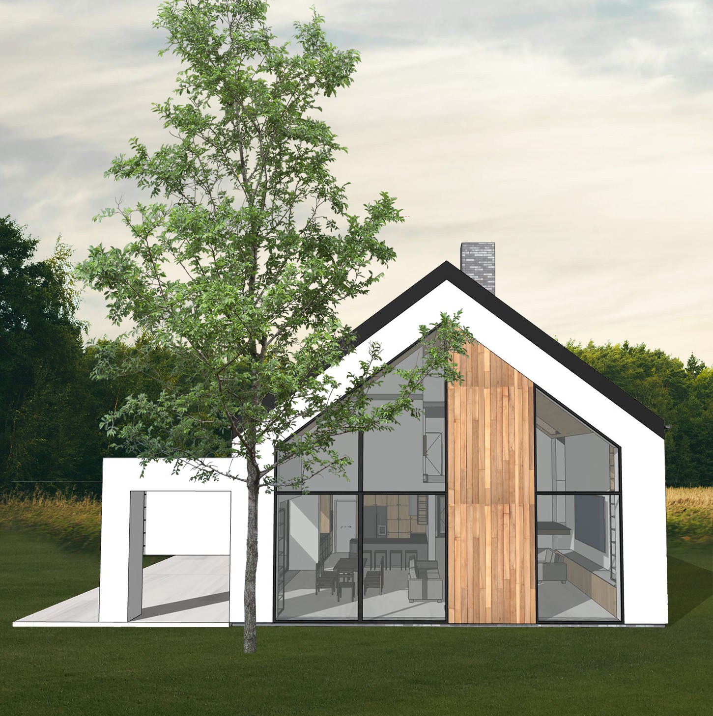 Projekt domu – nowoczesna stodoła, trapezowe okna 220 m² | Białystok