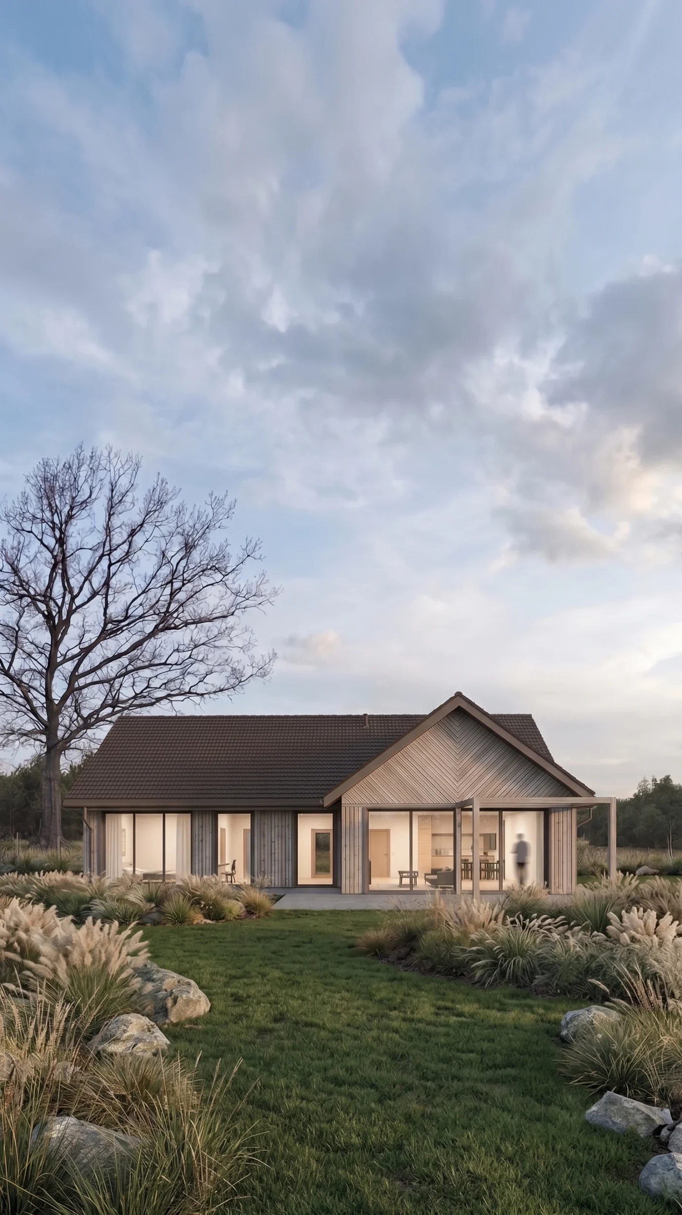 
Projekt parterowego domu pasywnego Augustów, woj. podlaskie,, MK Archistudio - widok na elewację południową