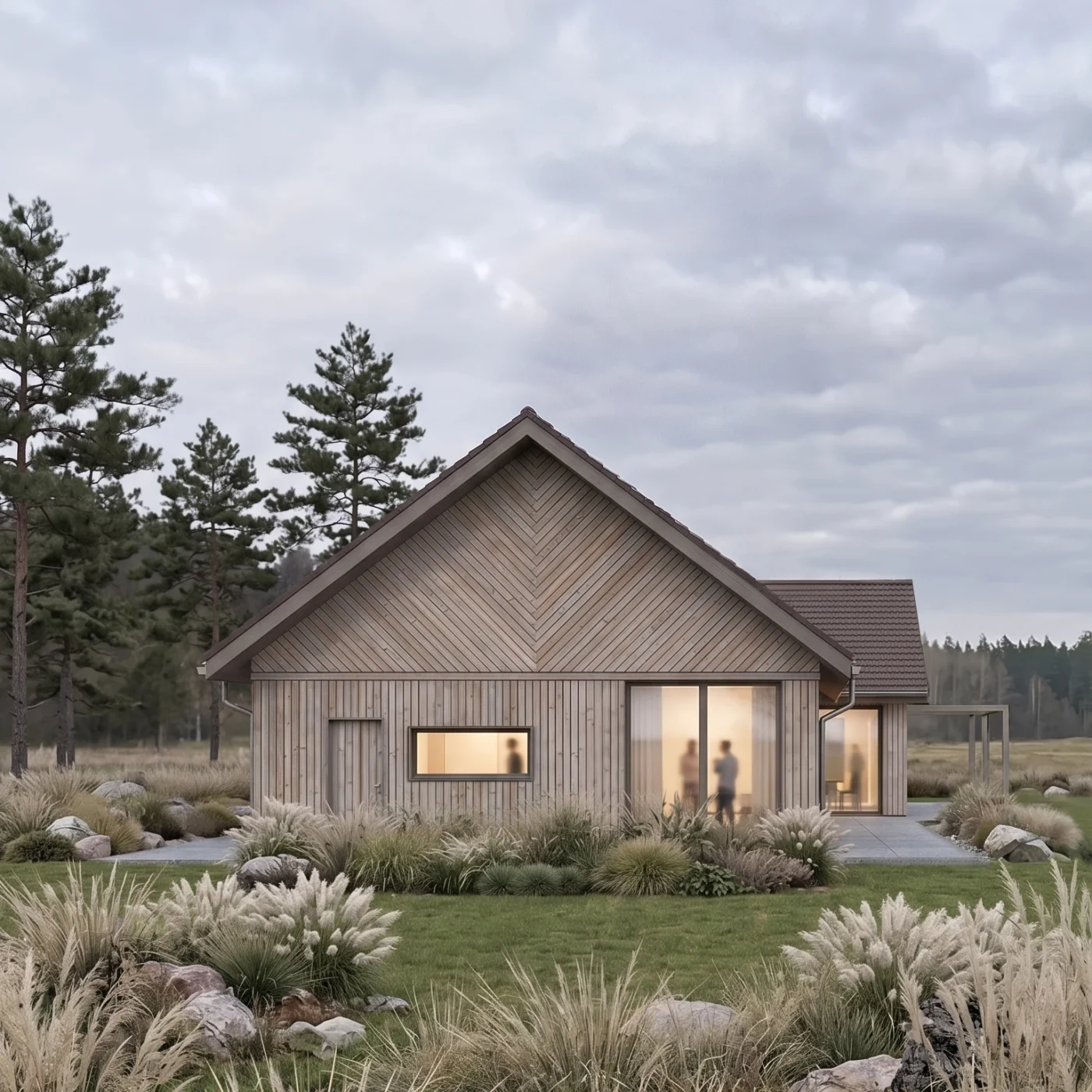 Projekt parterowego domu pasywnego Augustów, woj. podlaskie,, MK Archistudio - widok na elewację zachodnią