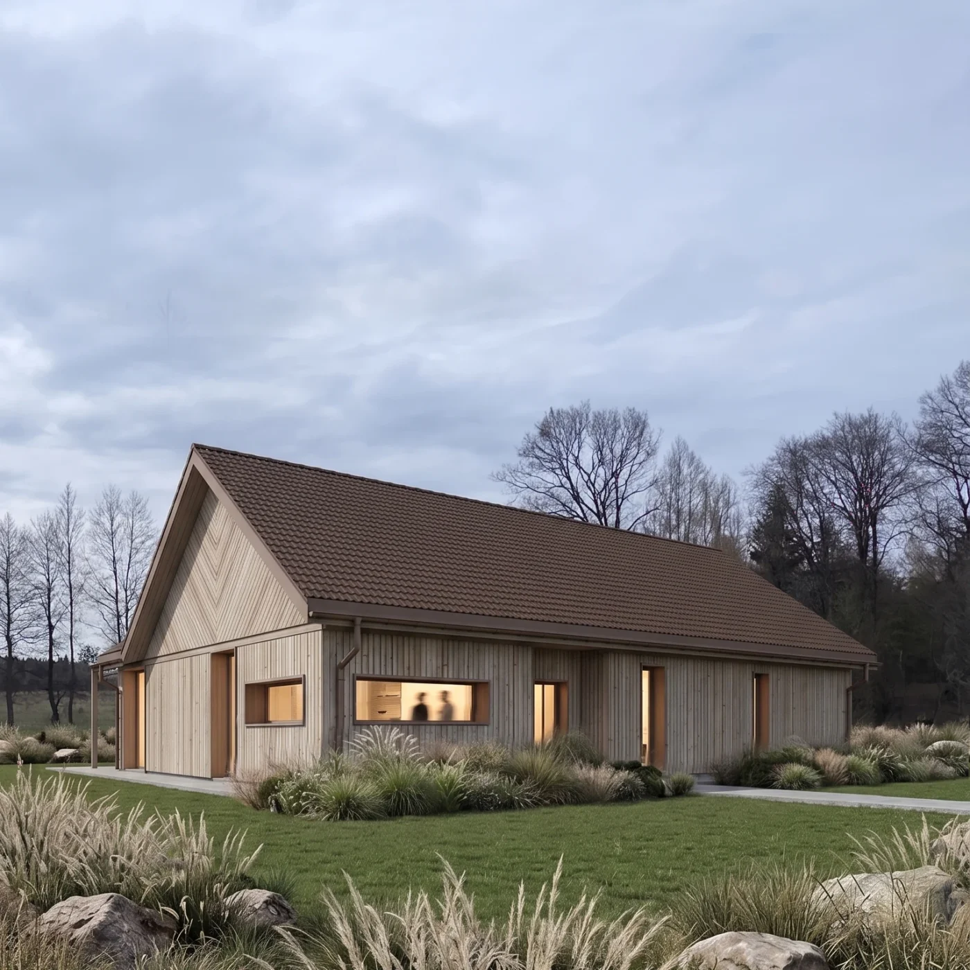 Projekt parterowego domu pasywnego Augustów, woj. podlaskie,, MK Archistudio - widok na elewacje północno-wschodnią